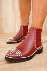 The Vuvulane Burgundy Spike Leather Ankle Boot - Vinci Leather
