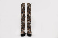 The Moengo Black Leather Leopard Knee High Boot - Vinci Leather