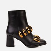 The Eclipse Black Gold Leather Block Heel Boot - Vinci Leather