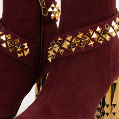 The Metal Burgundy Suede Leather Block Heel Boot - Vinci Leather