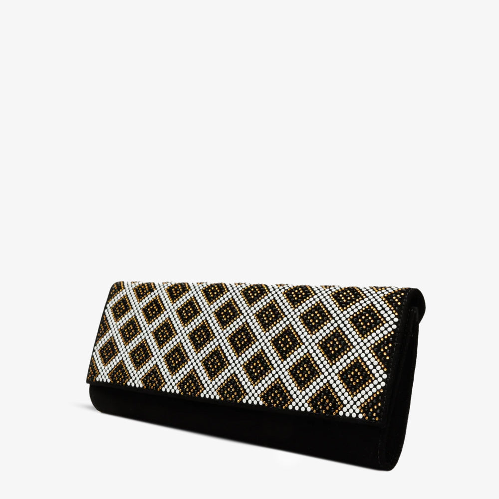 The Nampula Black Glitter Suede Leather Clutch - Vinci Leather