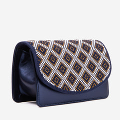 The Nampula Navy Blue Glitter Leather Handbag - Vinci Leather