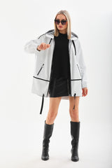 The Vega White Reversible Leather Jacket - Vinci Leather