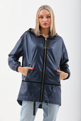 The Vega Navy Reversible Leather Jacket - Vinci Leather