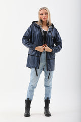 The Vega Navy Reversible Leather Jacket - Vinci Leather