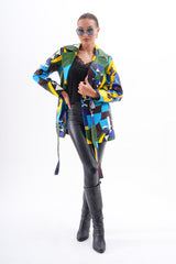 Sienna Abstract Art Leather Jacket – Blue Green Edition - Vinci Leather