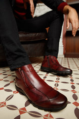 The Montreal Burgundy Leather Casual Zip-Up Ankle Boot - Vinci Leather