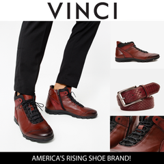The Houston Leather Burgundy Lace-Up Casual Boot with a Zipper - Vinci Leather