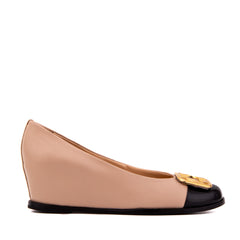 The Selene Beige Black Leather Wedge Heel Shoe - Vinci Leather