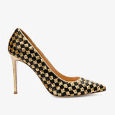 The Saks Tory Gold Black Handwoven Leather Pump Shoe - Vinci Leather