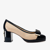 The Fano Beige Leather Cap Toe Block Heel Pump Shoe - Vinci Leather