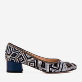The Nampula Navy Crystal-Embellished Leather Pump - Vinci Leather