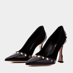 The Bella Vita Studded Black Leather Pump Shoe - Vinci Leather