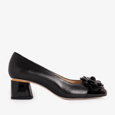 The Diva Black Leather Cap Toe Block Heel Pump Shoe - Vinci Leather