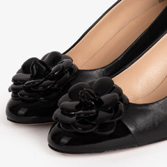 The Diva Black Leather Cap Toe Block Heel Pump Shoe - Vinci Leather