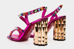 The Caris Fuchsia Block Heel Spike Leather Sandal Final Sale! - Vinci Leather