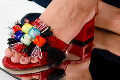 The Vigo Red Leather Block Heel Sandal - Vinci Leather