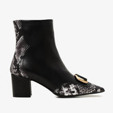 The Gray Black White Leather Block Heel Boot - Vinci Leather