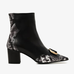 The Gray Black White Leather Block Heel Boot - Vinci Leather