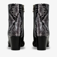 The Gray Black White Leather Block Heel Boot - Vinci Leather