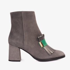 The Luksor Grey Suede Leather Block Heel Boot - Vinci Leather