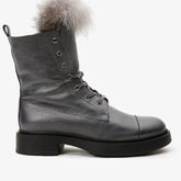 The Kajapati Grey Leather Natural Fur Mid Calf Boot - Vinci Leather