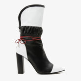 The Lucca Black White Leather Mid Calf High Heel Boot Limited Edition - Vinci Leather