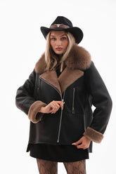 The Duchess Shearling Black Brown Leather Jacket - Vinci Leather