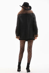 The Duchess Shearling Black Brown Leather Jacket - Vinci Leather