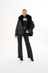 The Duchess Shearling Black Leather Jacket - Vinci Leather