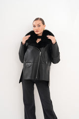 The Duchess Shearling Black Leather Jacket - Vinci Leather