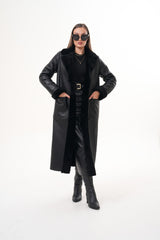 The Raven Long Shearling Black Leather Leather Jacket - Vinci Leather