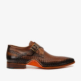 The Rolls Woven Tan Leather Single Monk Strap Handmade Shoe - Vinci Leather