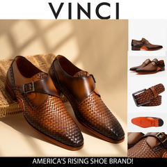 The Rolls Woven Tan Leather Single Monk Strap Handmade Shoe - Vinci Leather