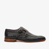 The Turan Black Woven Double Monk Strap Dress Shoe - Vinci Leather