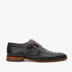 The Turan Black Woven Double Monk Strap Dress Shoe - Vinci Leather