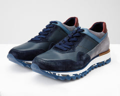 The Hoskova Navy Blue Leather Sneaker - Vinci Leather