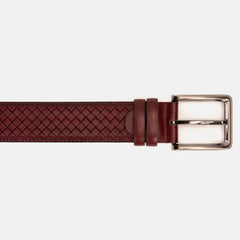The Layla Burgundy Woven Pattern Leather Belt - Vinci Leather