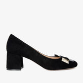 The Olney Black Suede Leather Block Heel Pump Shoe - Vinci Leather