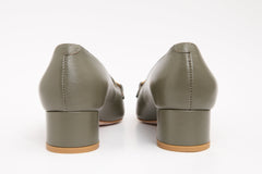 The Delhi Green Leather Block Heel Pump Shoe - Vinci Leather