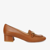 The Delhi Brown Leather Block Heel Pump Shoe - Vinci Leather
