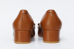 The Delhi Brown Leather Block Heel Pump Shoe - Vinci Leather