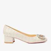 The Foggia Beige Leather Block Heel Pump Shoe - Vinci Leather