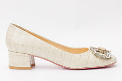 The Foggia Beige Leather Block Heel Pump Shoe - Vinci Leather