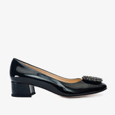 The Danish Black Patent Leather Block Heel Pump Shoe - Vinci Leather