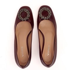 The Danish Burgundy Patent Leather Block Heel Pump Shoe - Vinci Leather