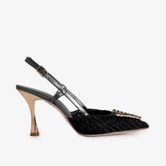 The Luna Black Leather Slingback Sandal - Vinci Leather