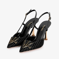 The Luna Black Leather Slingback Sandal - Vinci Leather