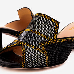 The Magnolia Black Glitter Leather Sandal - Vinci Leather