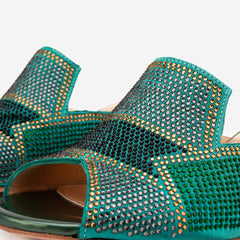 The Magnolia Green Glitter Leather Sandal - Vinci Leather